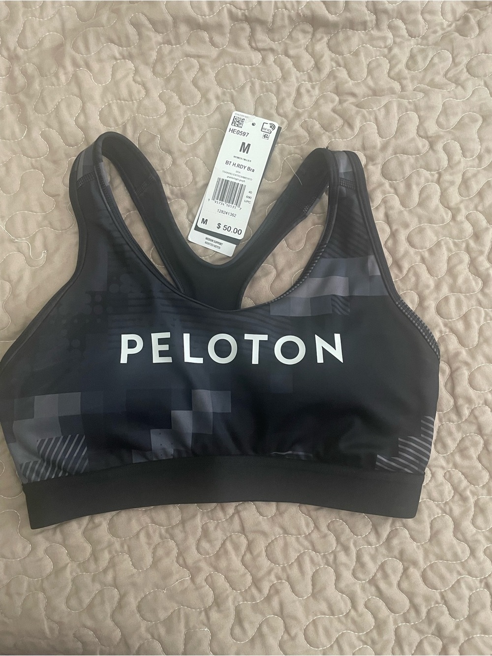 Peloton Black & Gray Racerback Sports Bra with Logo